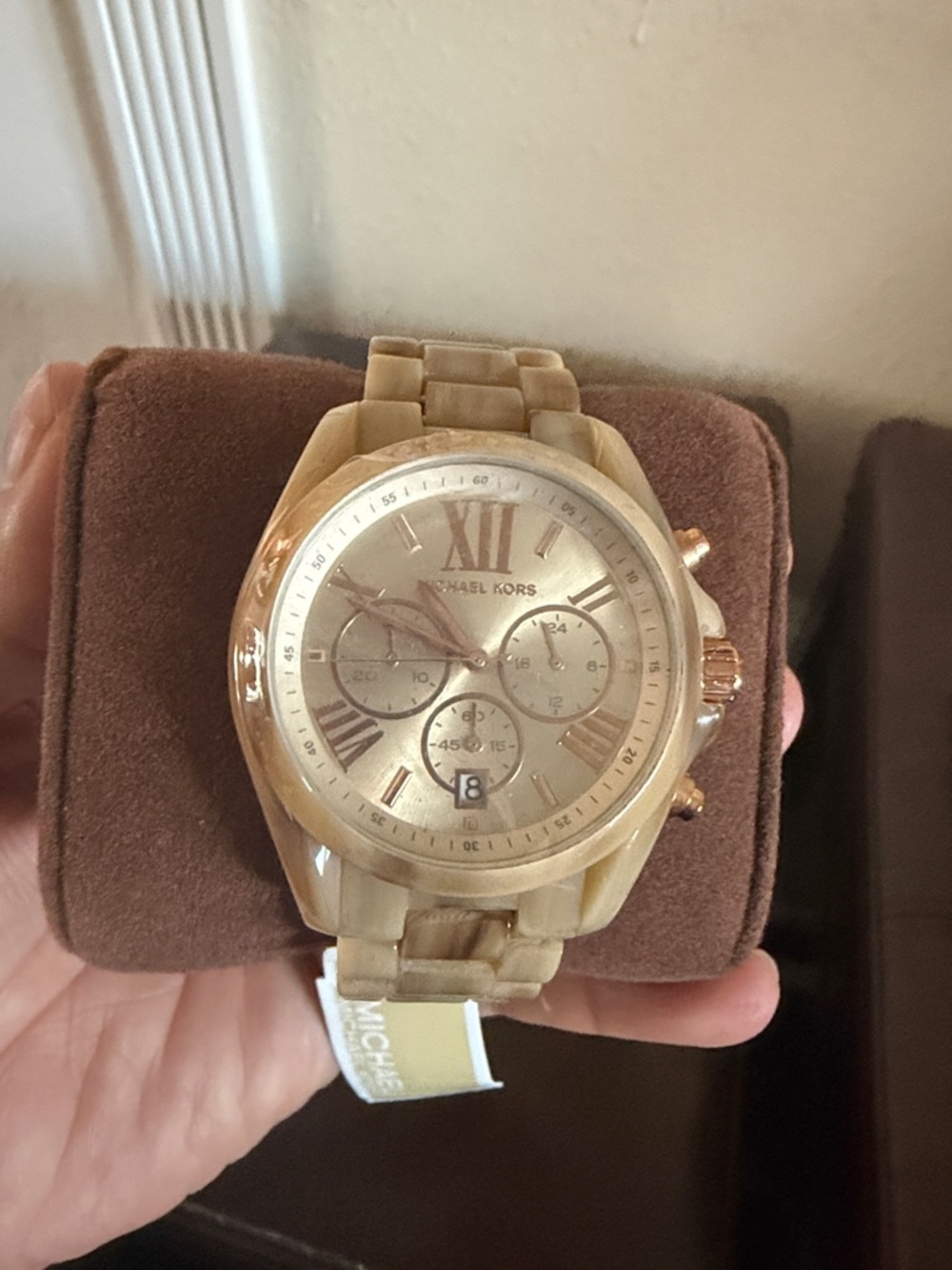 Michael Kors Beige Marble Effect Chronograph Watch with Rose Gold Accents - Picture 3 of 6